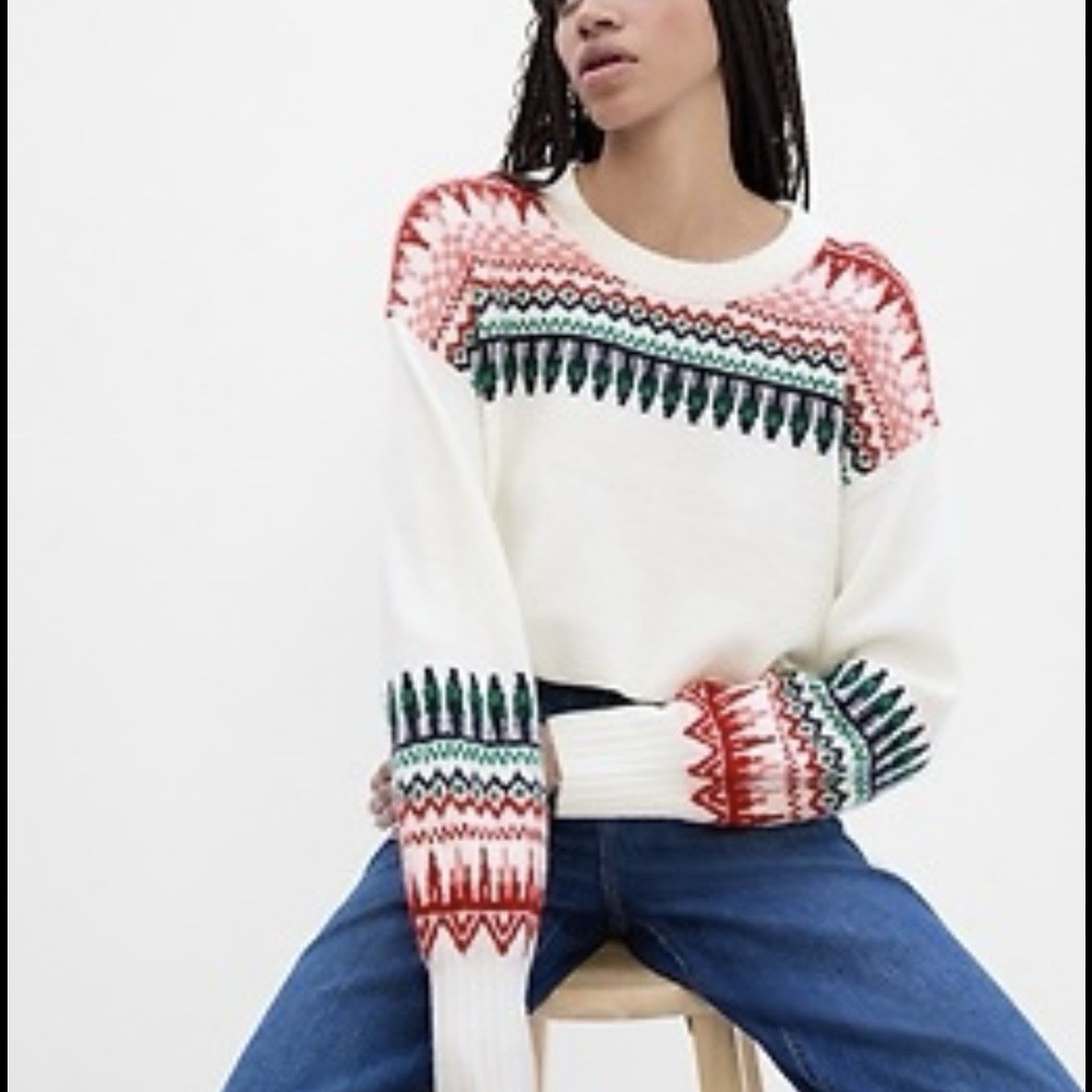 Gap Factory Forever Cozy‎ Sweater Women's L Nordic Fair Isle Red Multicolor